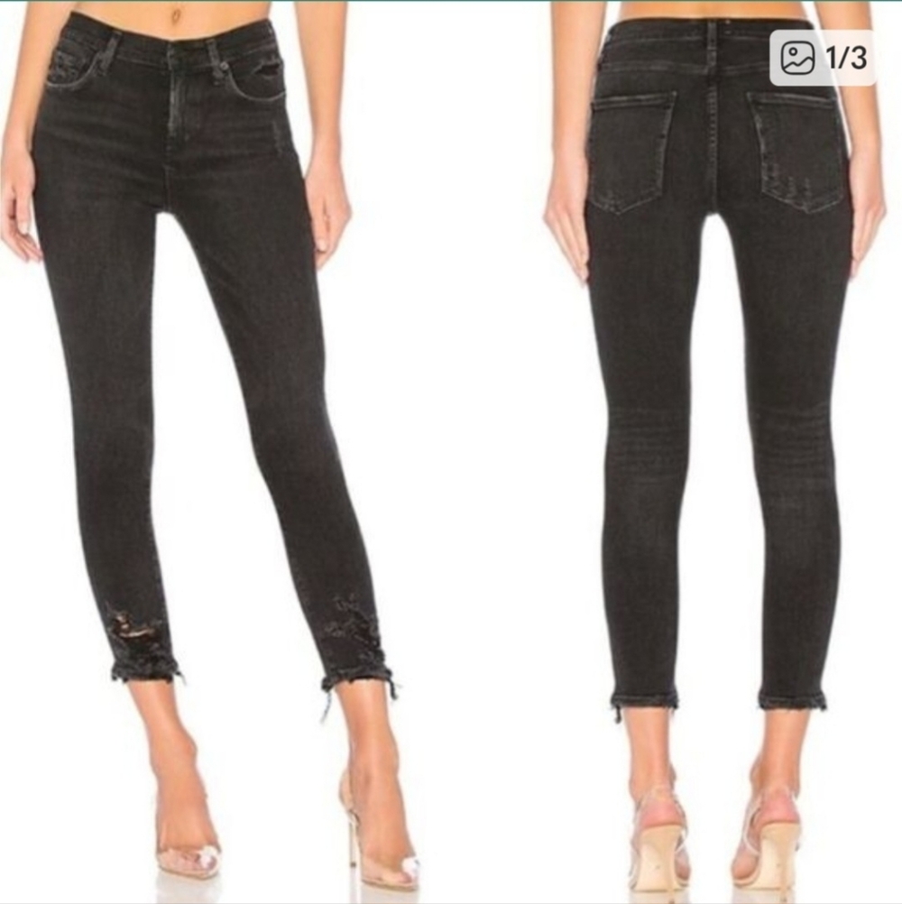 AGOLDE Size 27 Sophie High Rise Crop Jeans In Temple Black